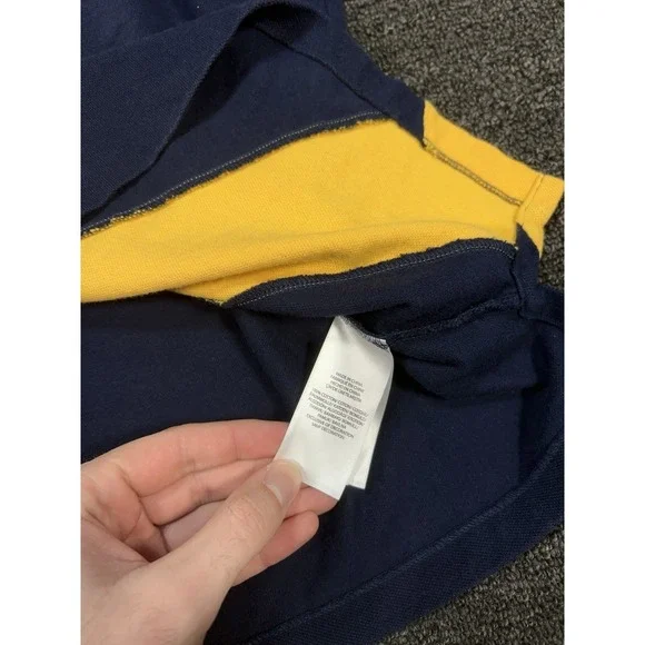 Polo Ralph Lauren Shirt 2XL Navy Blue Stripe Crest Big Pony Rugby Custom Slim - Picture 7 of 9